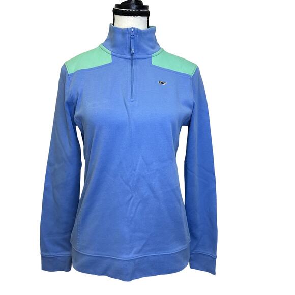 Vineyard Vines Women's 1/4 Zip Pullover XS Blue/Green Whale Logo - Picture 1 of 11